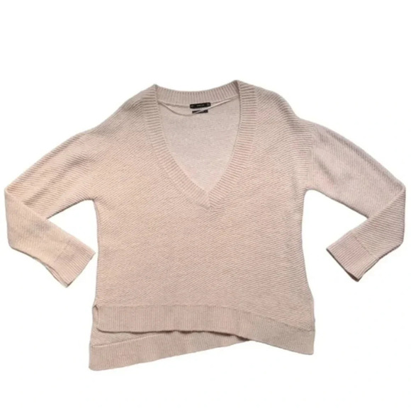 Zara Chevron Knit Sweater Pullover V-neck Asymmetrical Hem Long Sleeve Pink - Picture 3 of 16